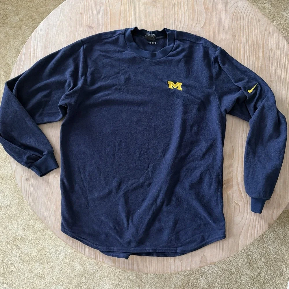 Michigan Wolverines 90's Nike Long Sleeve‎ Crewneck Fleece Shirt Sz Medium Navy